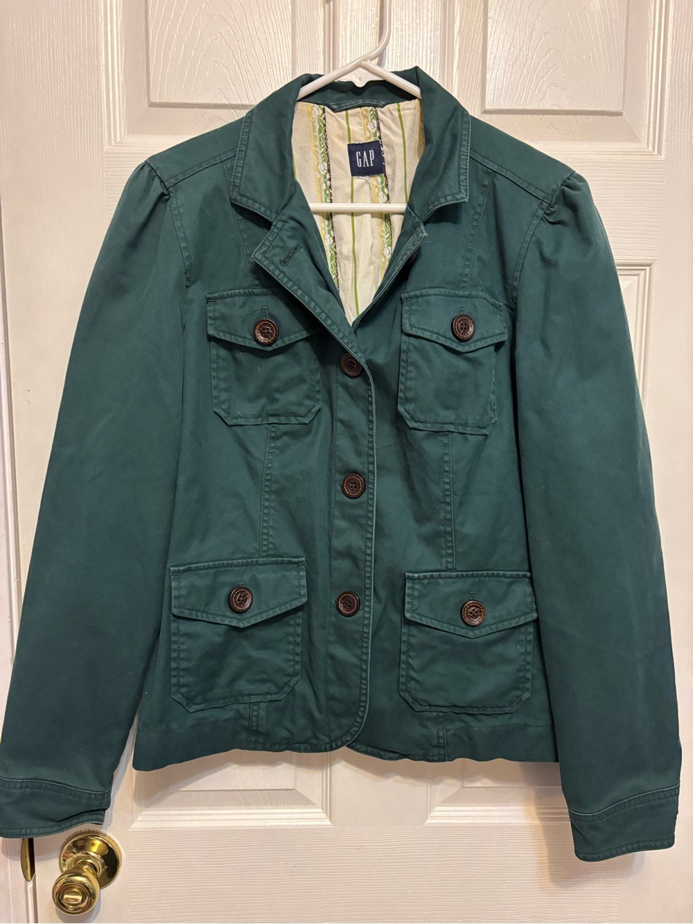 Vintage GAP Teal Green Puff Sleeve Utility Cargo Jacket Blazer